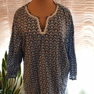 Talbots Woman Blue & White Cotton Tunic sz 3X